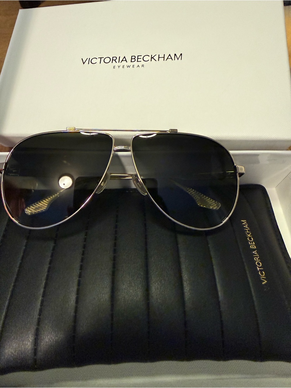 Victoria Beckham Aviator Sunglasses - Black Lenses, Silver Frame